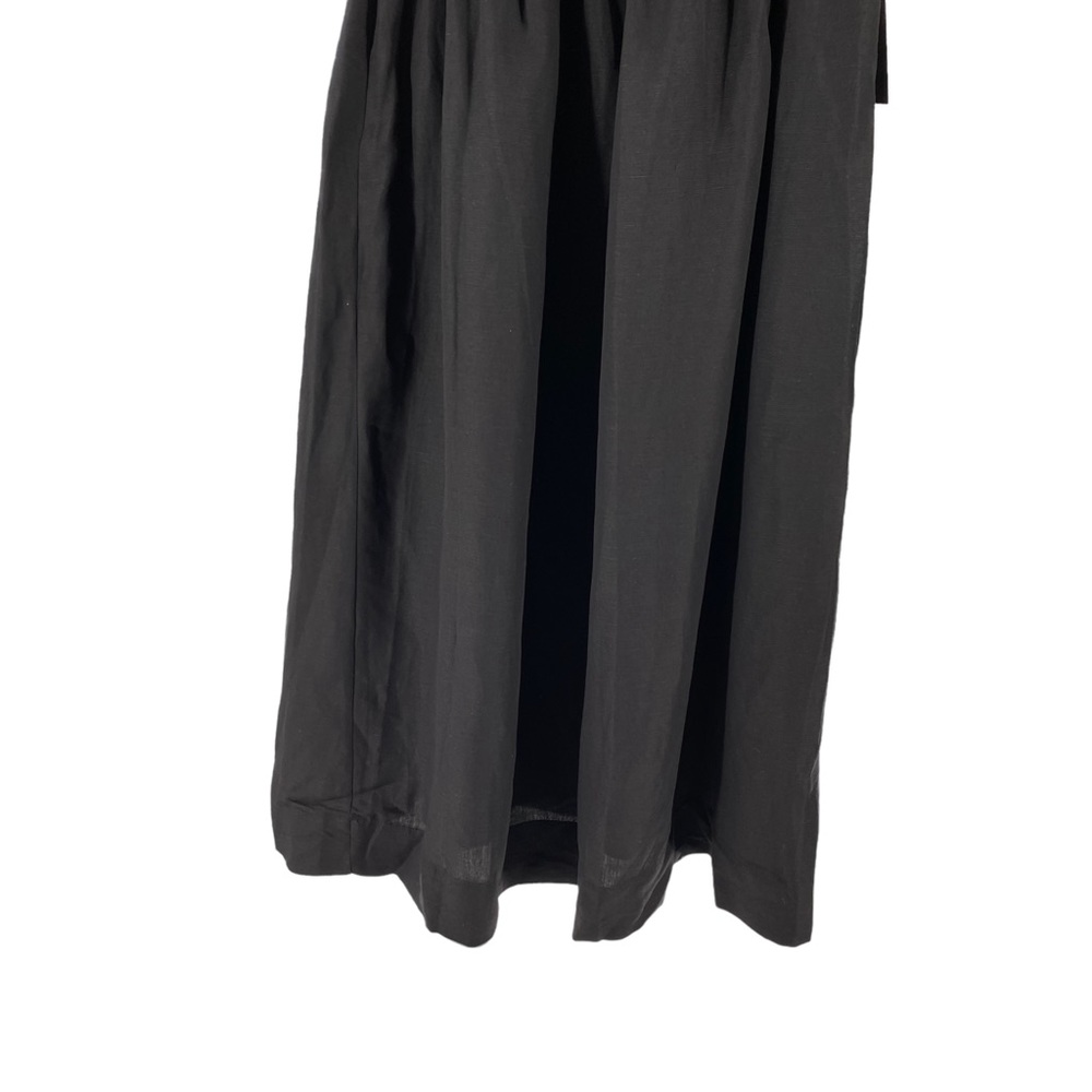 Pomander Place NEW Alexis Puff Sleeve Black Linen Pockets Midi Dress Size L - Picture 9 of 11